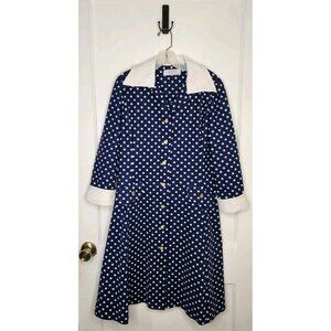 Sz Medium Bergdorf Goodman Blue Polka Dot Dress Polyester Gold Buttons